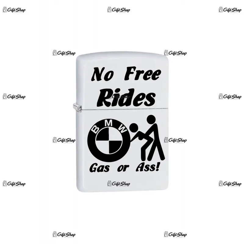 No free rides bmw, bricheta metalica gravata laser cu mesaj